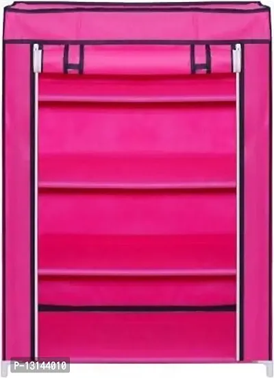 STRONGER Shoe Rack with cover for home 4 shelves Multipurpose Rack Organizer for Shoe/Clothes/books stand storage -(Rustproof Plastic pipe) 4 Layer (Pink)-thumb4