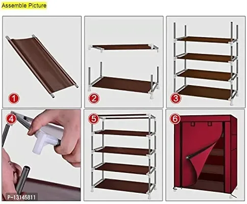 STRONGER Shoe Rack with cover for home 4 shelves Multipurpose Rack Organizer for Shoe/Clothes/books stand storage -(Rustproof Plastic pipe) 4 Layer (Mahroon)-thumb5