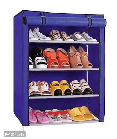 Asian Shoe Rack With Cover For Home Multipurporack Organizer For Shoe Clothes Books Stand Storage Need To Be Assemble Diy Blue 4Shelf