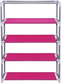 STRONGER Shoe Rack with cover for home 4 shelves Multipurpose Rack Organizer for Shoe/Clothes/books stand storage -(Rustproof Plastic pipe) 4 Layer (Pink)-thumb4