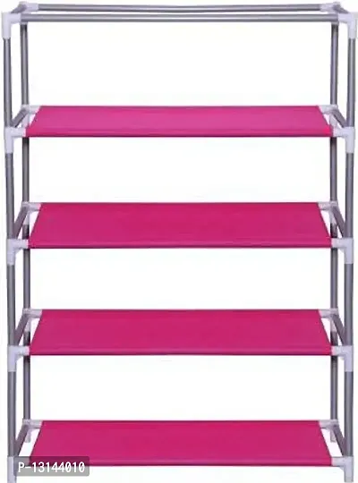 STRONGER Shoe Rack with cover for home 4 shelves Multipurpose Rack Organizer for Shoe/Clothes/books stand storage -(Rustproof Plastic pipe) 4 Layer (Pink)-thumb5