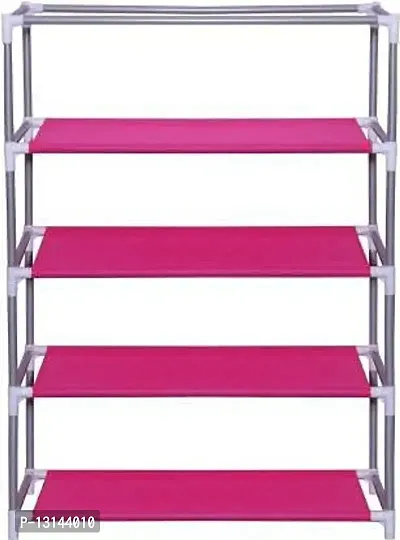 STRONGER Shoe Rack with cover for home 4 shelves Multipurpose Rack Organizer for Shoe/Clothes/books stand storage -(Rustproof Plastic pipe) 4 Layer (Pink)-thumb3