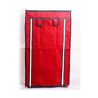 Asian Portable Wardrobe Fabric Almirah Foldable Collapsible Closet/Cabinet 4,5,6 Shelves Multipurpose Storage Rack Easy to Move (Need to Be Assembled) (4 Shelves, Red)-thumb1