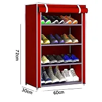 ASIAN Plastic Shoe Rack with cover for home Multipurpose Rack Organizer for Shoe/Clothes/books (Red, 4 Shelf)-thumb1