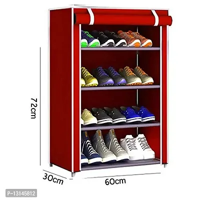 ASIAN Plastic Shoe Rack with cover for home Multipurpose Rack Organizer for Shoe/Clothes/books (Red, 4 Shelf)-thumb2