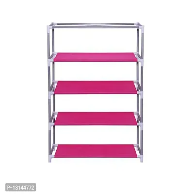 ASIAN Shoe Rack with cover for home Multipurpose Rack Organizer for Shoe/Clothes/books stand storage - (Need to Be Assemble - DIY) (Pink)(4 shelf)-thumb5