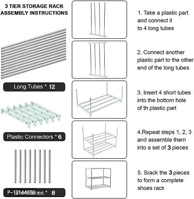 STRONGER STORE Multipurpose portable Plastic rack shoes/books/clothes/toys etc easy to assemble (Plastic 3 shelf Black)-thumb3