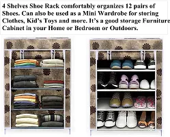 STRONGER Shoe Rack with cover for home 4 shelves Multipurpose Rack Organizer for Shoe/Clothes/books stand storage -(Rustproof Plastic pipe) 4 Layer (Printed)-thumb1