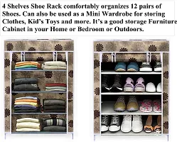 STRONGER Shoe Rack with cover for home 4 shelves Multipurpose Rack Organizer for Shoe/Clothes/books stand storage -(Rustproof Plastic pipe) 4 Layer (Printed)-thumb3