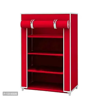 Asian Portable Wardrobe Fabric Almirah Foldable Collapsible Closet/Cabinet 4,5,6 Shelves Multipurpose Storage Rack Easy to Move (Need to Be Assembled) (4 Shelves, Red)