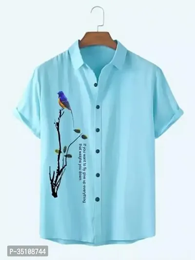 Reliable Turquoise Cotton Blend Printed Casual Shirt For Men-thumb0