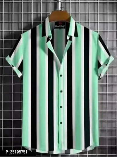 Reliable Green Cotton Blend Striped Casual Shirt For Men-thumb0