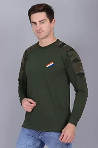 AXOLOTL Military Patch Style Round Neck T-Shirt for Men (Medium) Olive-thumb2