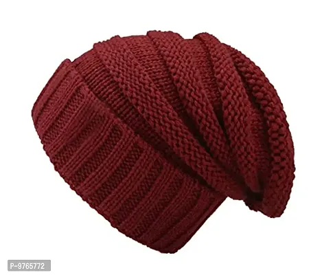 AXOLOTL Unisex Woolen Beanie Caps (Maroon)-thumb0