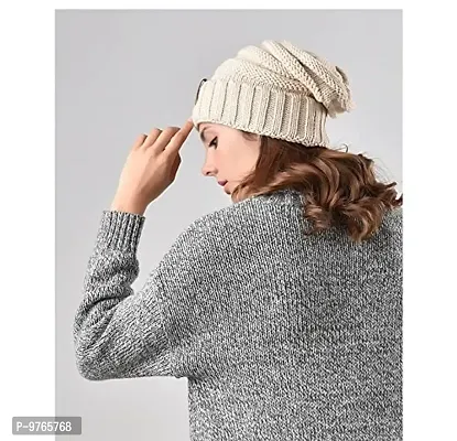 AXOLOTL Unisex Woolen Beanie Caps (Beige)-thumb2