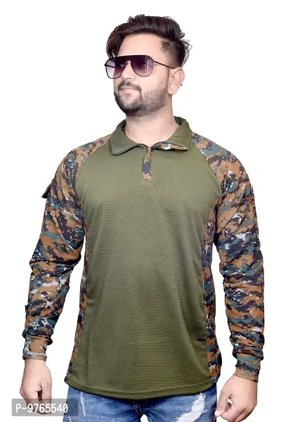 AXOLOTL Army/Military Cobra Style Zip Camouflage T-Shirt for Men