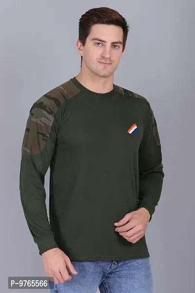 AXOLOTL Military Patch Style Round Neck T-Shirt for Men (Medium) Olive-thumb4