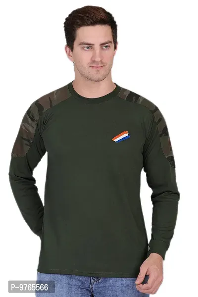 AXOLOTL Military Patch Style Round Neck T-Shirt for Men (Medium) Olive-thumb0