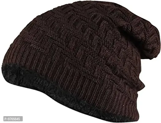 AXOLOTL Unisex Woolen Beanie Caps (Dark Brown)-thumb0