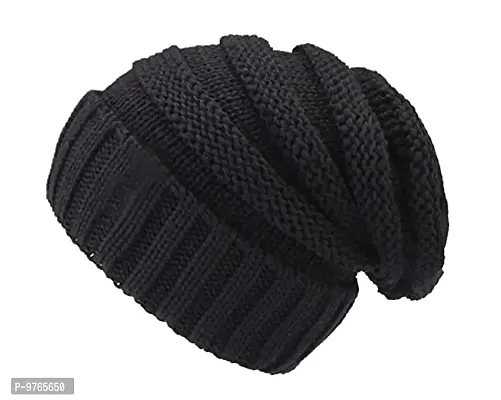 AXOLOTL Unisex Woolen Beanie Caps (Black)-thumb0