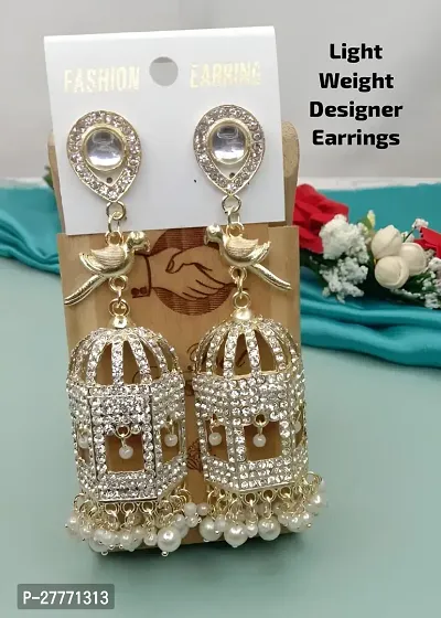 Silver Alloy American Diamond Jhumkas Earrings For Women-thumb0