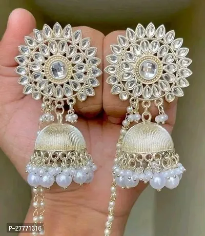 Silver Alloy American Diamond Jhumkas Earrings For Women-thumb0