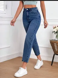 Stylish Blue Denim Solid Jeans For Women-thumb3