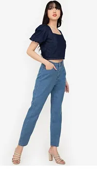 Stylish Blue Denim Solid Jeans For Women-thumb2