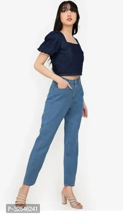 Stylish Blue Denim Solid Jeans For Women-thumb3