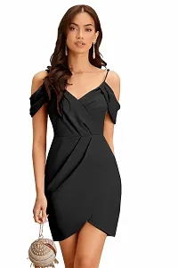 Stylish Black Polyester Spandex Solid Bodycon Dress For Women-thumb1