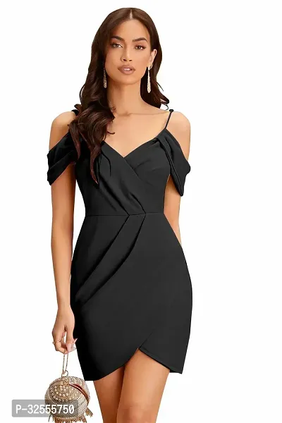 Stylish Black Polyester Spandex Solid Bodycon Dress For Women-thumb2