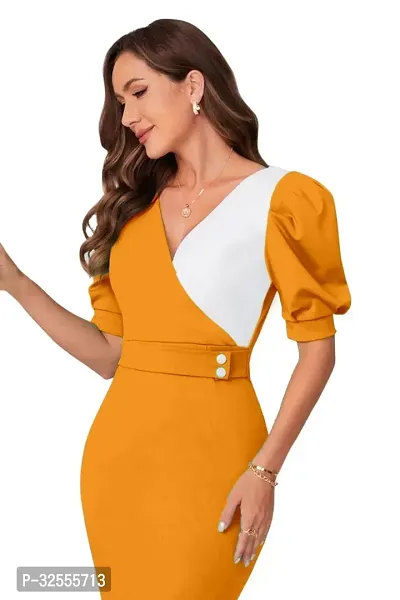 Stylish Yellow Polyester Spandex Solid Bodycon Dress For Women-thumb0