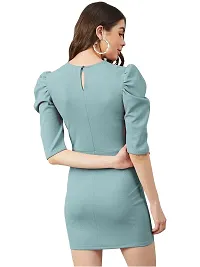 Stylish Green Polyester Spandex Solid Bodycon Dress For Women-thumb3