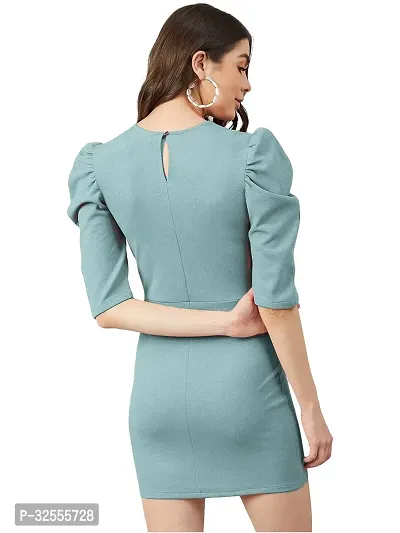 Stylish Green Polyester Spandex Solid Bodycon Dress For Women-thumb4