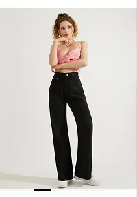 Stylish Black Denim Solid Jeans For Women-thumb1