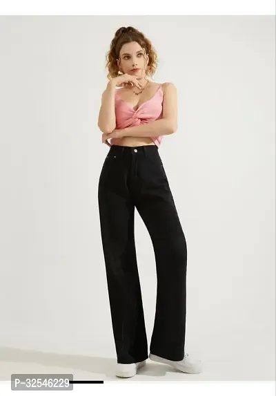 Stylish Black Denim Solid Jeans For Women-thumb2