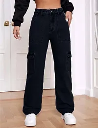 Stylish Black Denim Solid Jeans For Women-thumb3