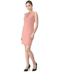 Stylish Peach Polyester Spandex Solid Bodycon Dress For Women-thumb2