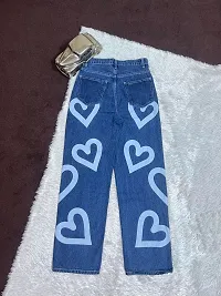 Stylish Blue Denim Printed Jeans For Women-thumb2