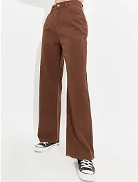 Stylish Brown Denim Solid Jeans For Women-thumb1