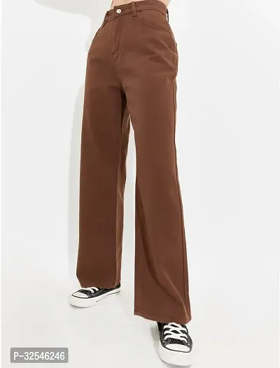 Stylish Brown Denim Solid Jeans For Women-thumb2