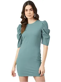 Stylish Green Polyester Spandex Solid Bodycon Dress For Women-thumb1