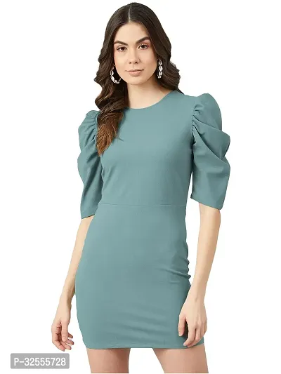 Stylish Green Polyester Spandex Solid Bodycon Dress For Women-thumb2