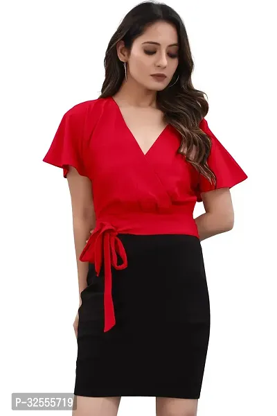 Stylish Red Polyester Spandex Solid Bodycon Dress For Women-thumb0