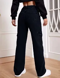 Stylish Black Denim Solid Jeans For Women-thumb1