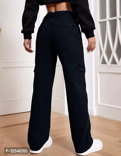 Stylish Black Denim Solid Jeans For Women-thumb2