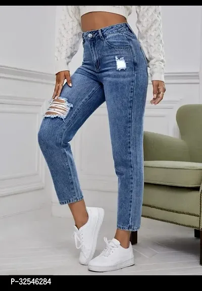 Stylish Blue Denim Solid Jeans For Women-thumb4