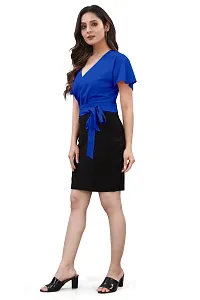 Stylish Blue Polyester Spandex Solid Bodycon Dress For Women-thumb1