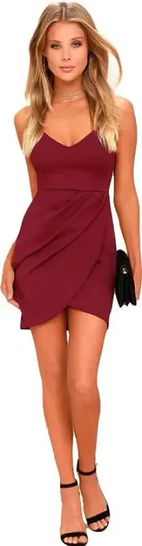 Stylish Maroon Polyester Spandex Solid Bodycon Dress For Women-thumb3