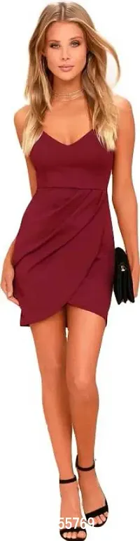 Stylish Maroon Polyester Spandex Solid Bodycon Dress For Women-thumb4